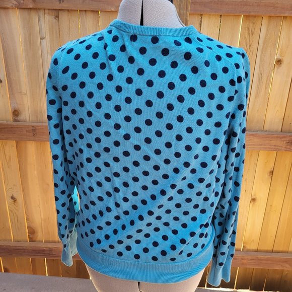 LANDS' END women's blue polka dot cardigan LARGE - Picture 2 of 3
